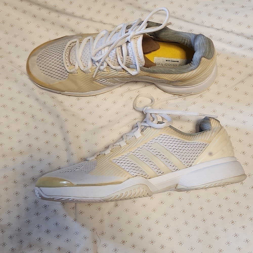 NWOT, Adidas by Stella McCartney white/yellow low-top mesh sneakers sz 10.5